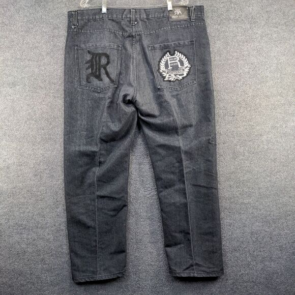 Red Ape Men's Straight Jeans Size 44 Black 5-Pocket Embroidered Logo Dark Wash - Picture 5 of 15